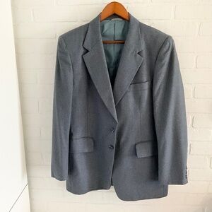 Vintage Men/Unisex Blazer Blue/Gray/Teal Pinstripe 100% Wool Sz 42L Oversized